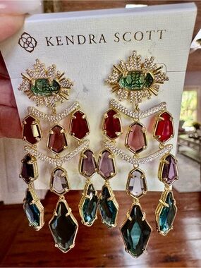 Kendra Scott Multicolor Crystal Chandelier Earrings - Green, Red, Purple, Blue